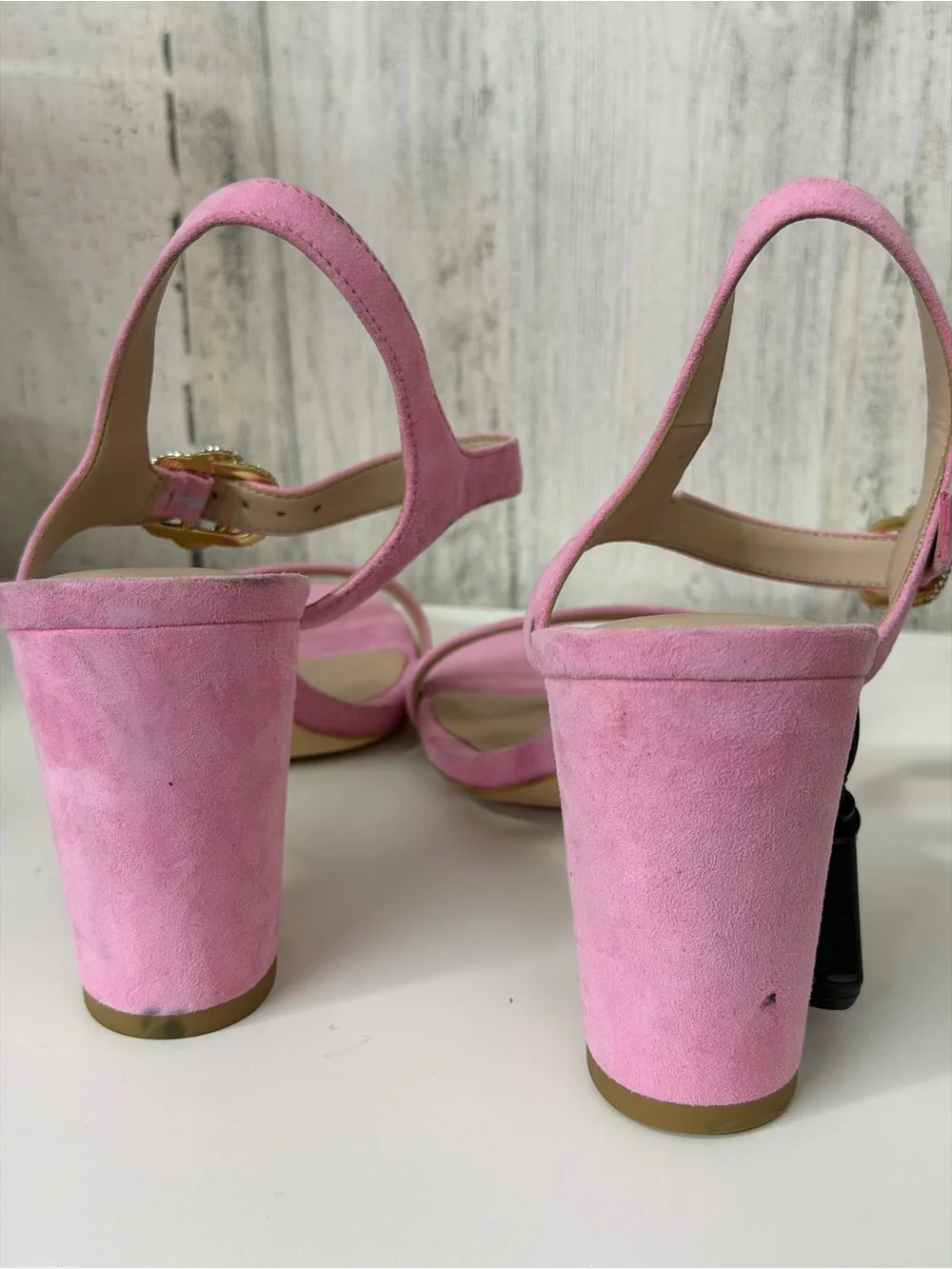 Stuart Weitzman Crystal Buckle 75 Block Heel Sandal Size 9
